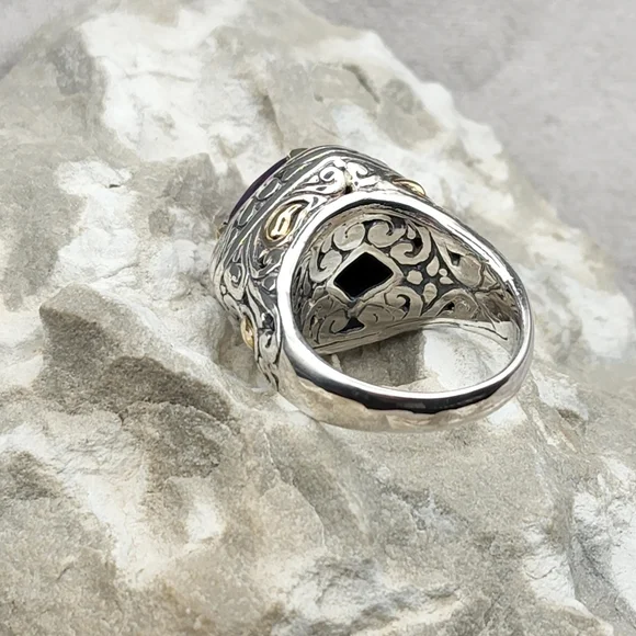 Samuel Benham 925 Sterling Silver 18k Gold Amethyst Designer Size 6.75 Ring BJC - Picture 6 of 12